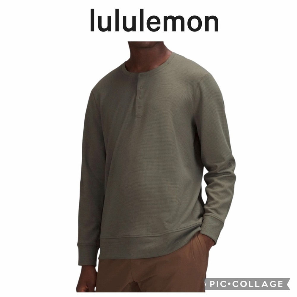 Lululemon waffle knit Shift Green Stitch Long Sleeve Henley Size XL